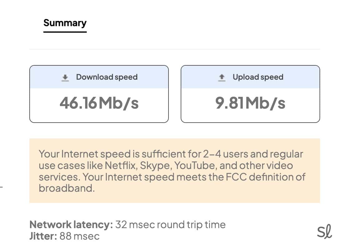 Our speed test while using AT&T internet